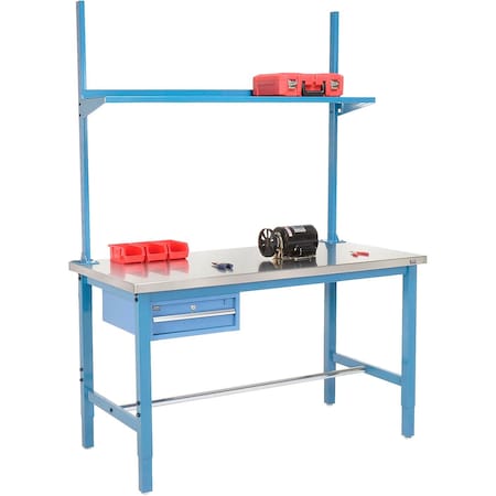 Global Industrial 60x30 Production Workbench Stainless Steel, Drawer, Upright & Shelf, BL 318964BL